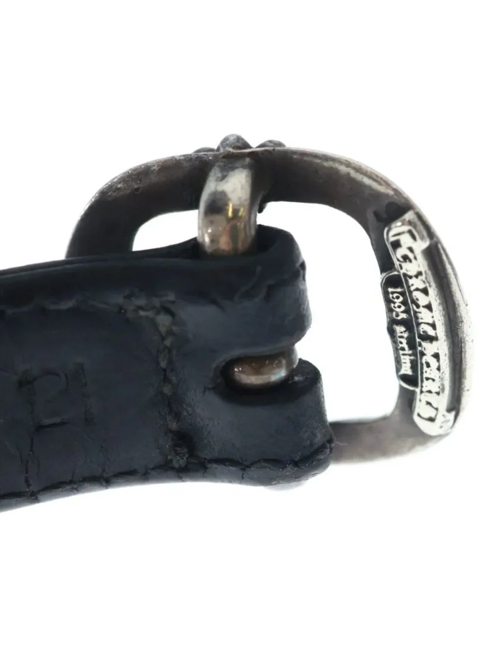 Chrome Hearts Gunslinger Crossball Leather Bracelet Black Silver